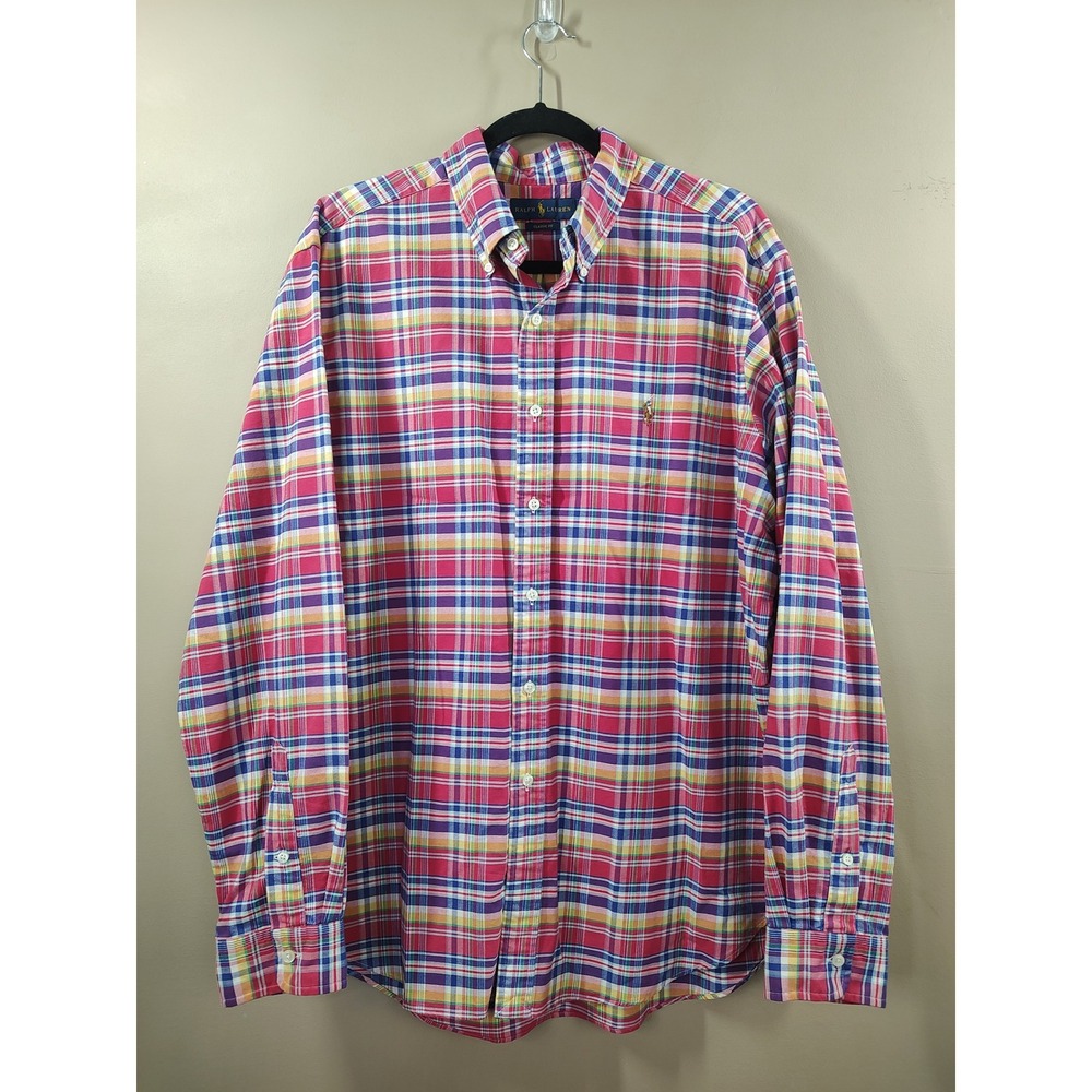 Ralph Lauren Mens XL Classic Fit Multi Color Plaid Button Down Shirt Pink Blue